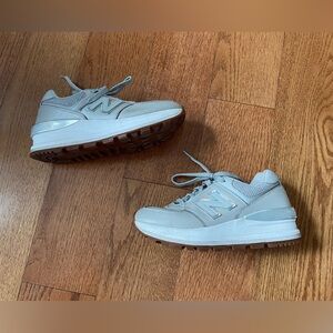 New Balance 574 Light Aluminum Silver White Sneakers 7.5 Holographic Chunky Gray